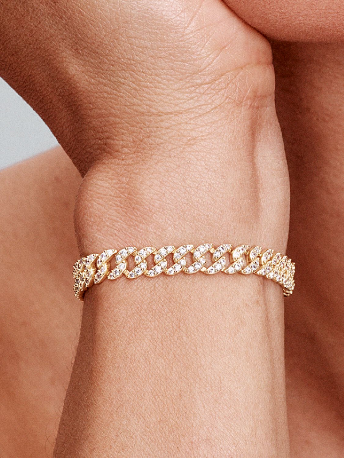 Pulsera Cubana Pavé | Oro Blanco
