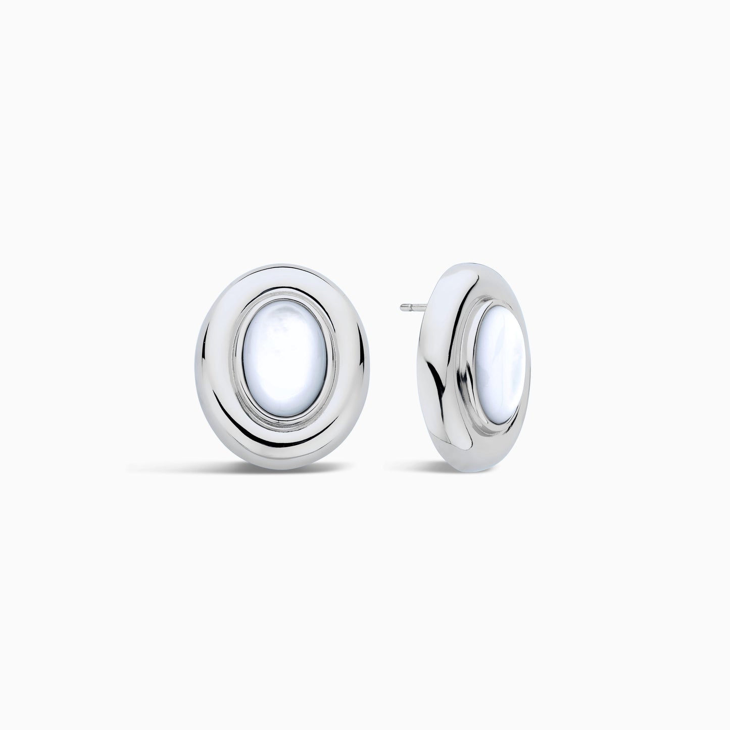 Aretes Lisa con Perla | Oro Blanco
