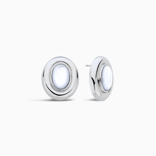 Aretes Lisa con Perla | Oro Blanco