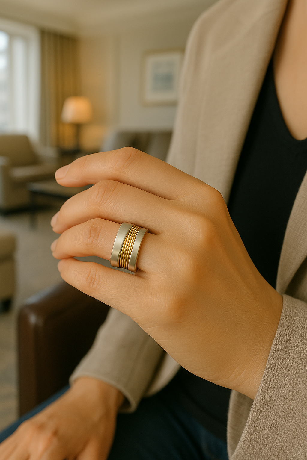 Anillo de Plata con Hilos Dorados