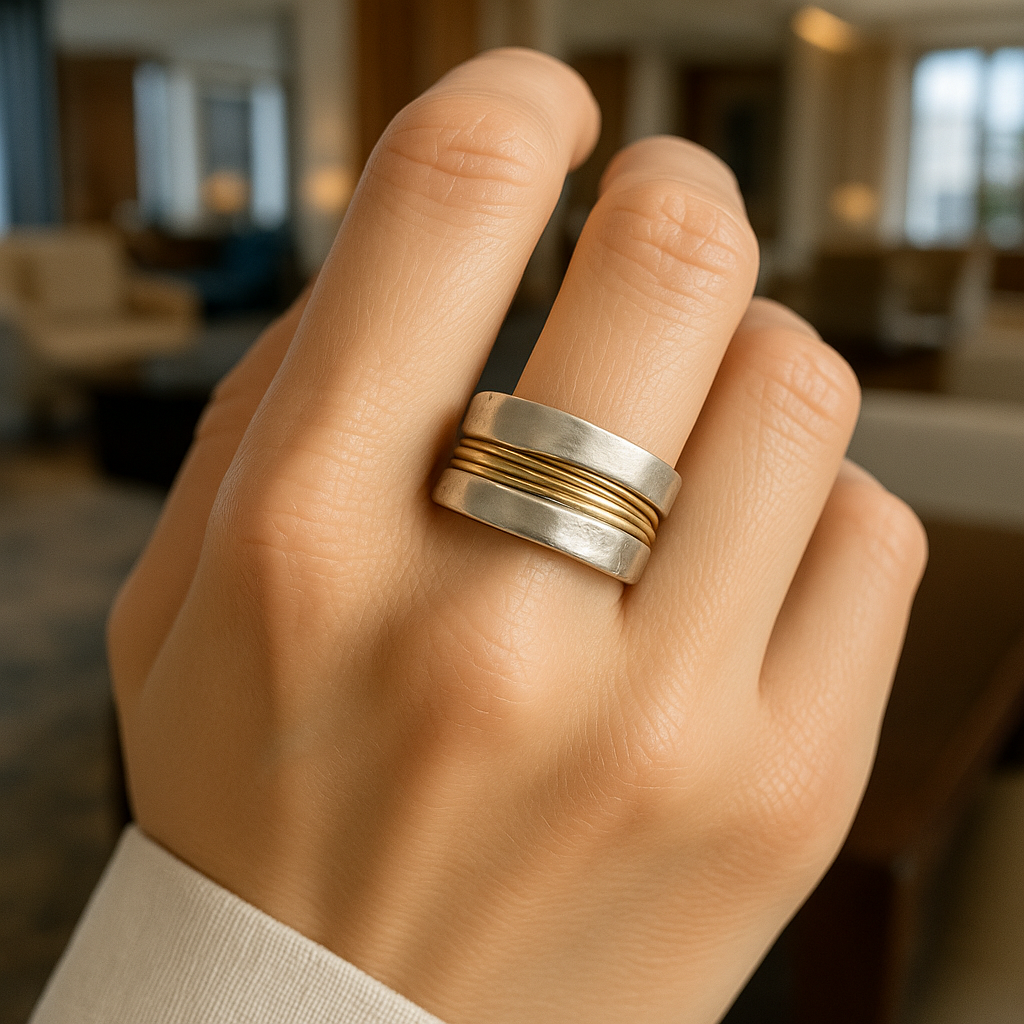 Anillo de Plata con Hilos Dorados