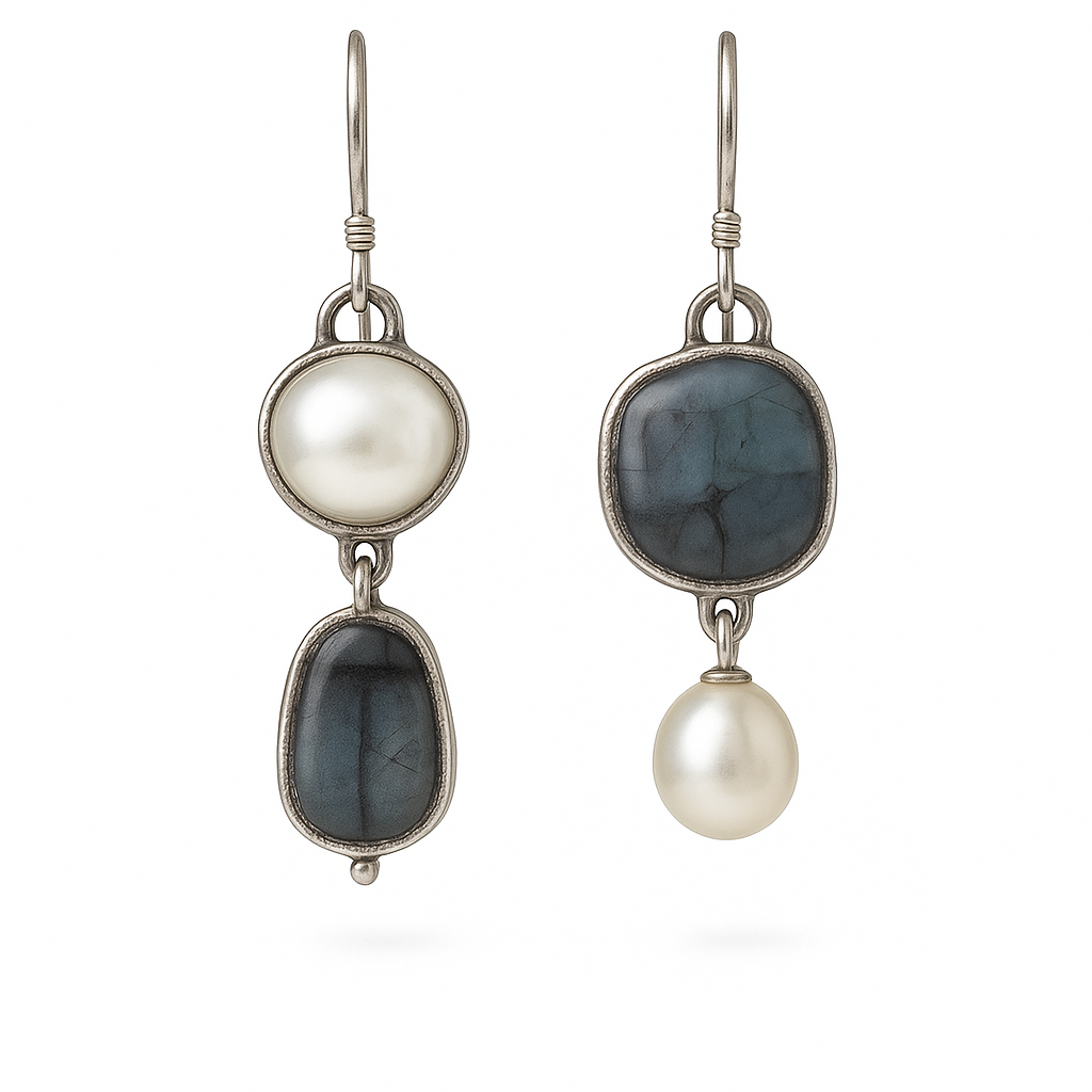 Pendientes Vintage de Perla con Piedra Azul