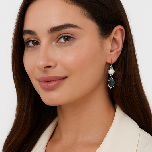 Pendientes Vintage de Perla con Piedra Azul