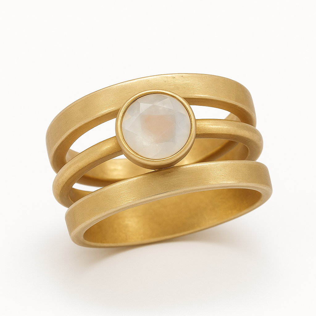 Anillo Vintage de Oro con Piedra Lunar Incrustada