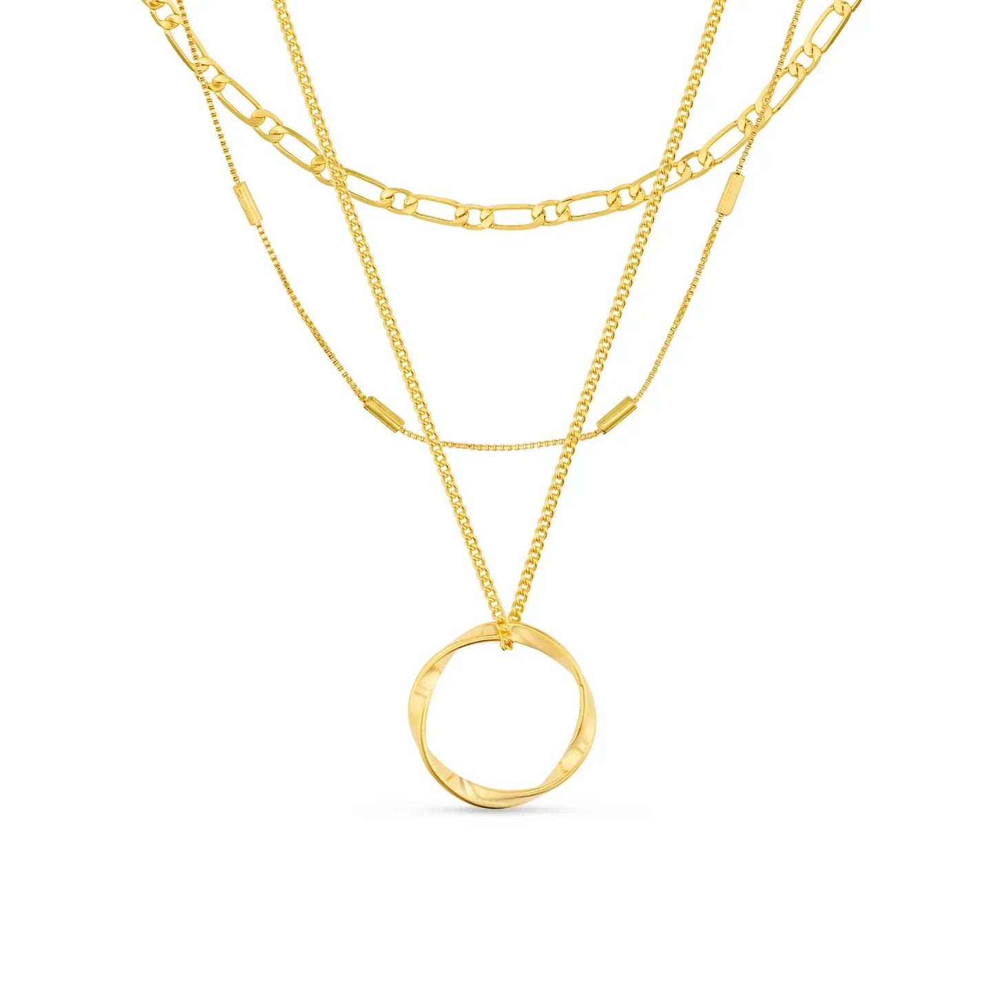 Collar Círculo Abierto de Tres Filas | Oro Blanco