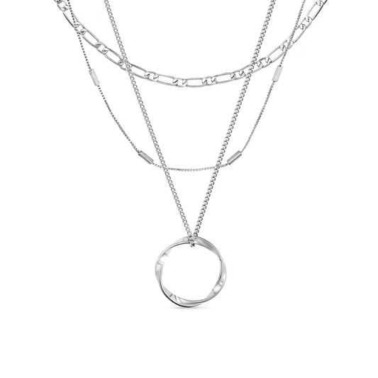 Collar Círculo Abierto de Tres Filas | Oro Blanco