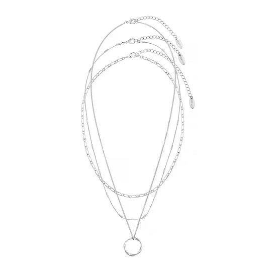 Collar Círculo Abierto de Tres Filas | Oro Blanco