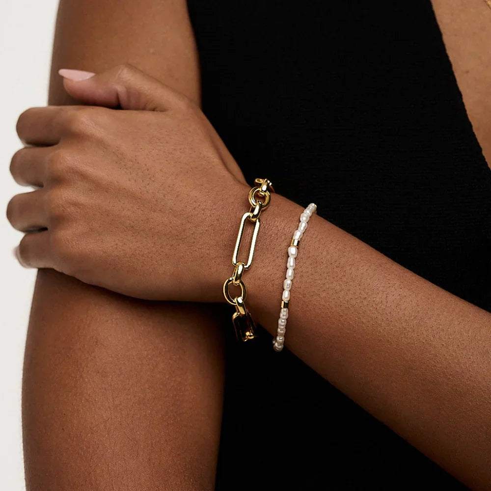 Pulsera Link T-Bar | Oro Blanco