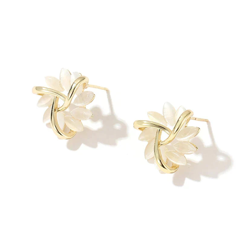 Aretes Aro con Pétalos de Ópalo Dorado