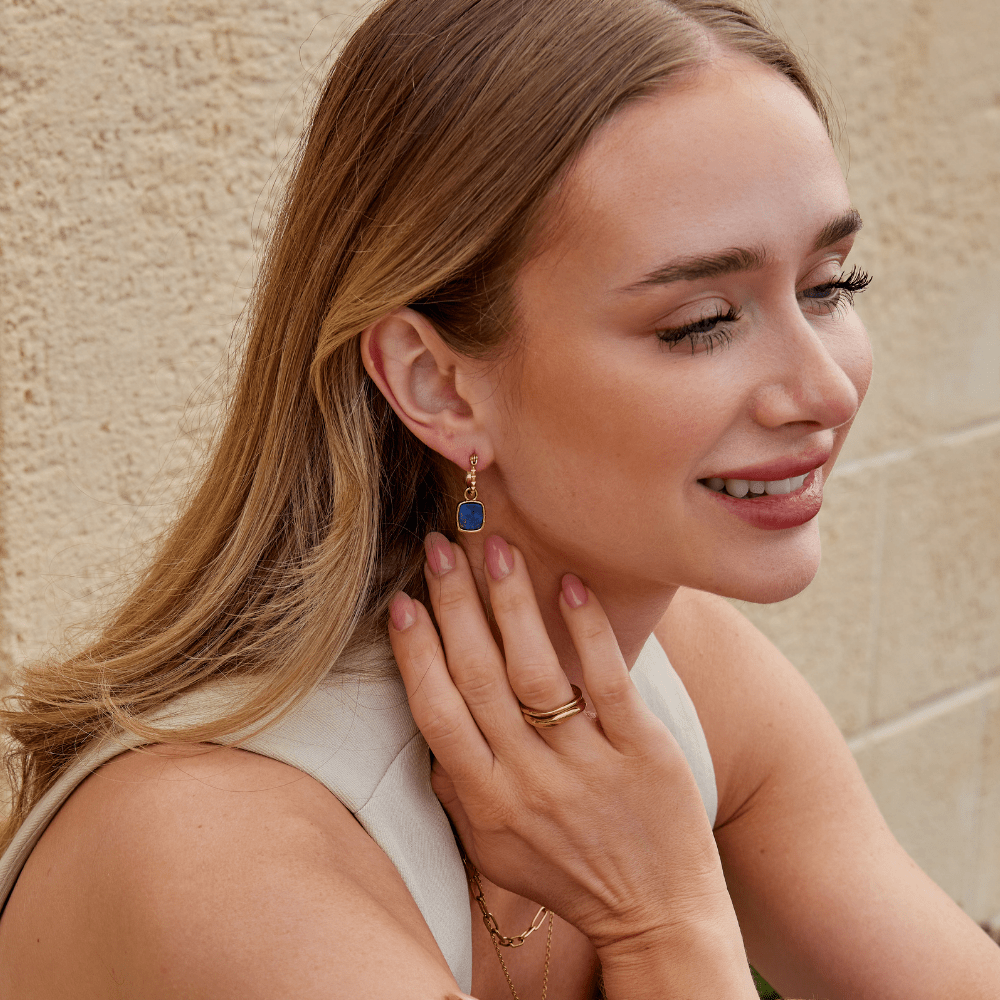 Pendientes de Aro Astoria con Piedra Azul