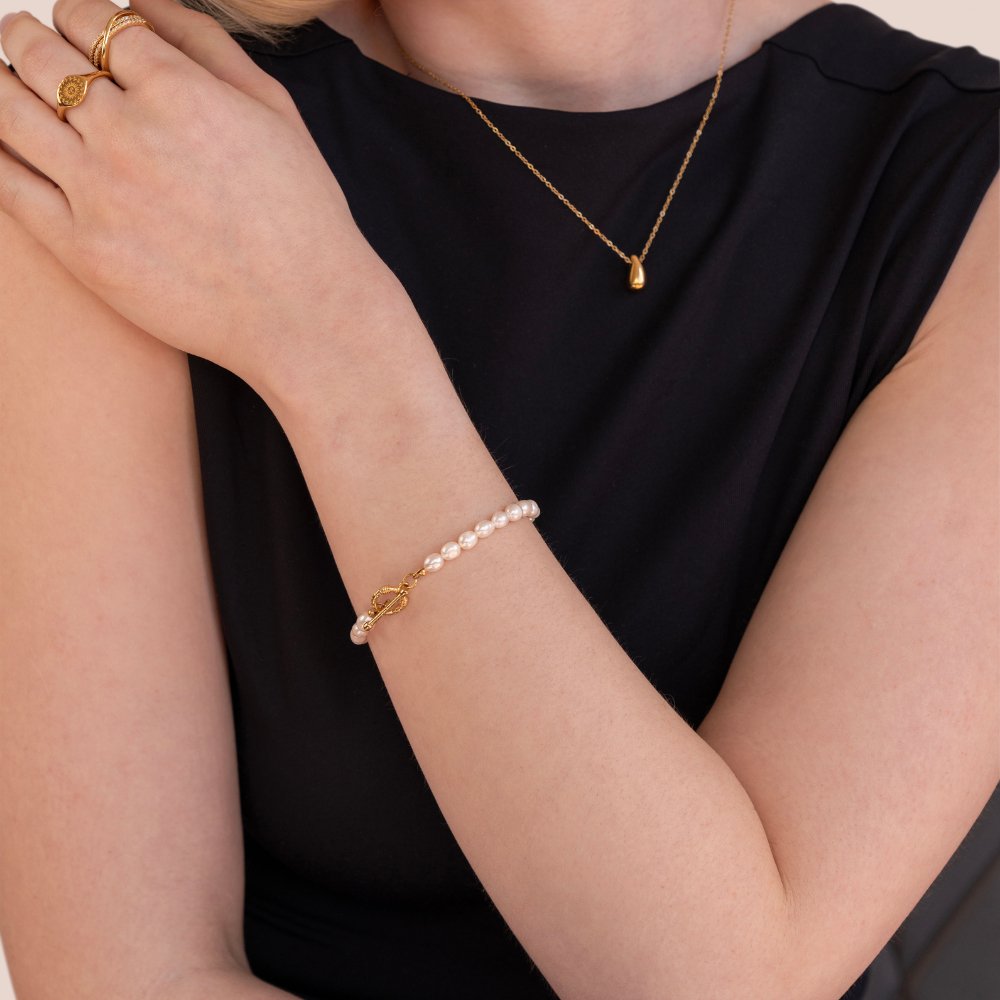 Pulsera de Eslabones con Perlas