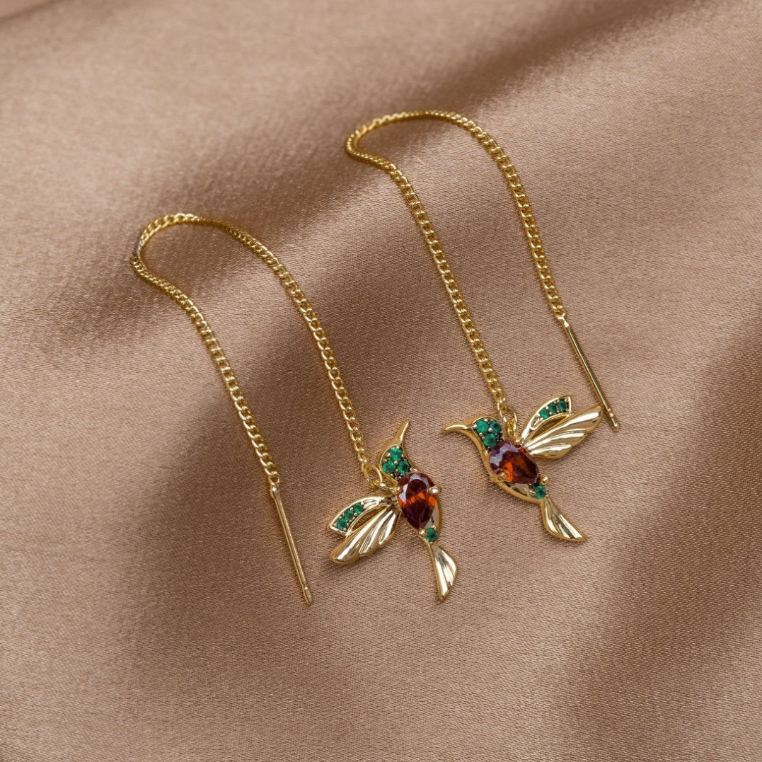 Pendientes de Borla con Colibrí de Cristal