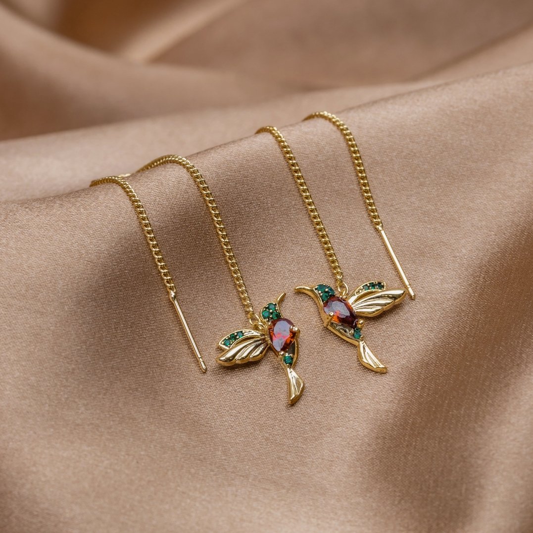 Pendientes de Borla con Colibrí de Cristal