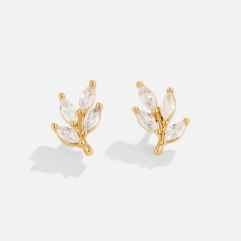 Pendientes de Botón con Hoja de Cristal