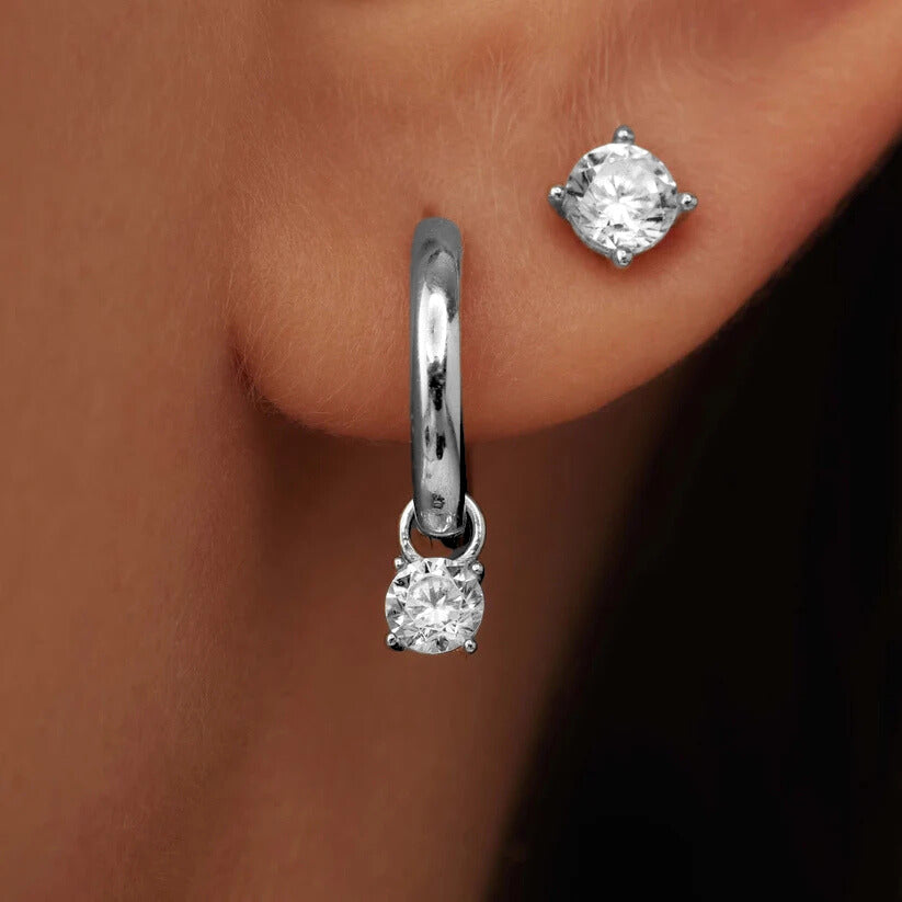 Aros Larmes de Lune con Piedra | Oro Blanco
