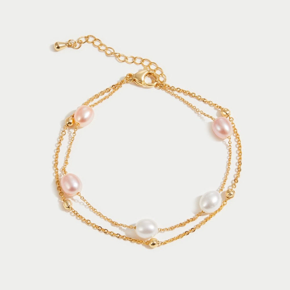 Pulsera en Capas de Perlas de Agua Dulce