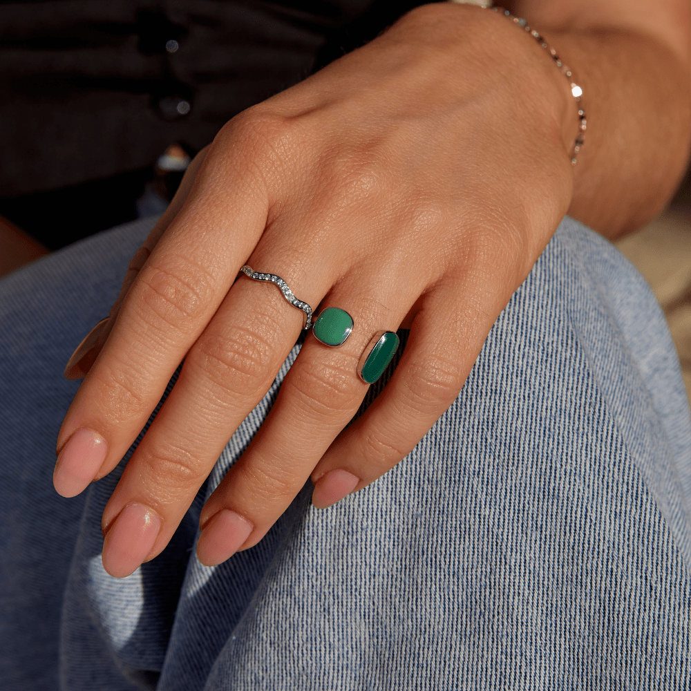 Anillo Envoltura de Sauce Verde y Plata