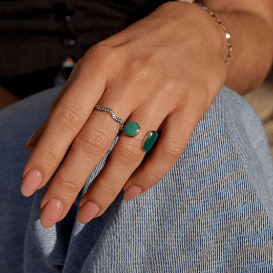 Anillo Envoltura de Sauce Verde y Plata