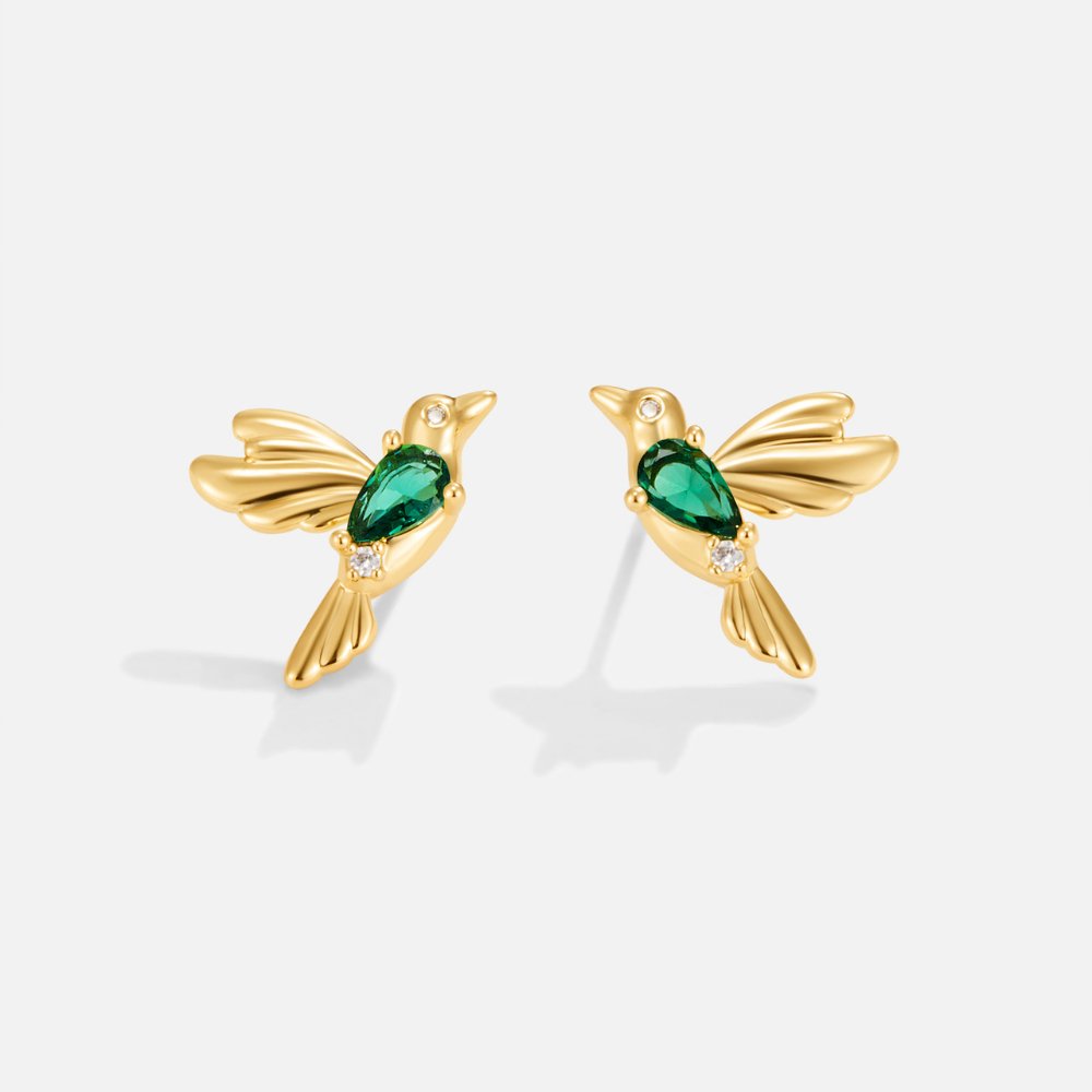 Pendientes de Botón con Colibrí