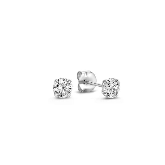 Aretes de Botón Larmes de Lune con Piedra | Oro Blanco
