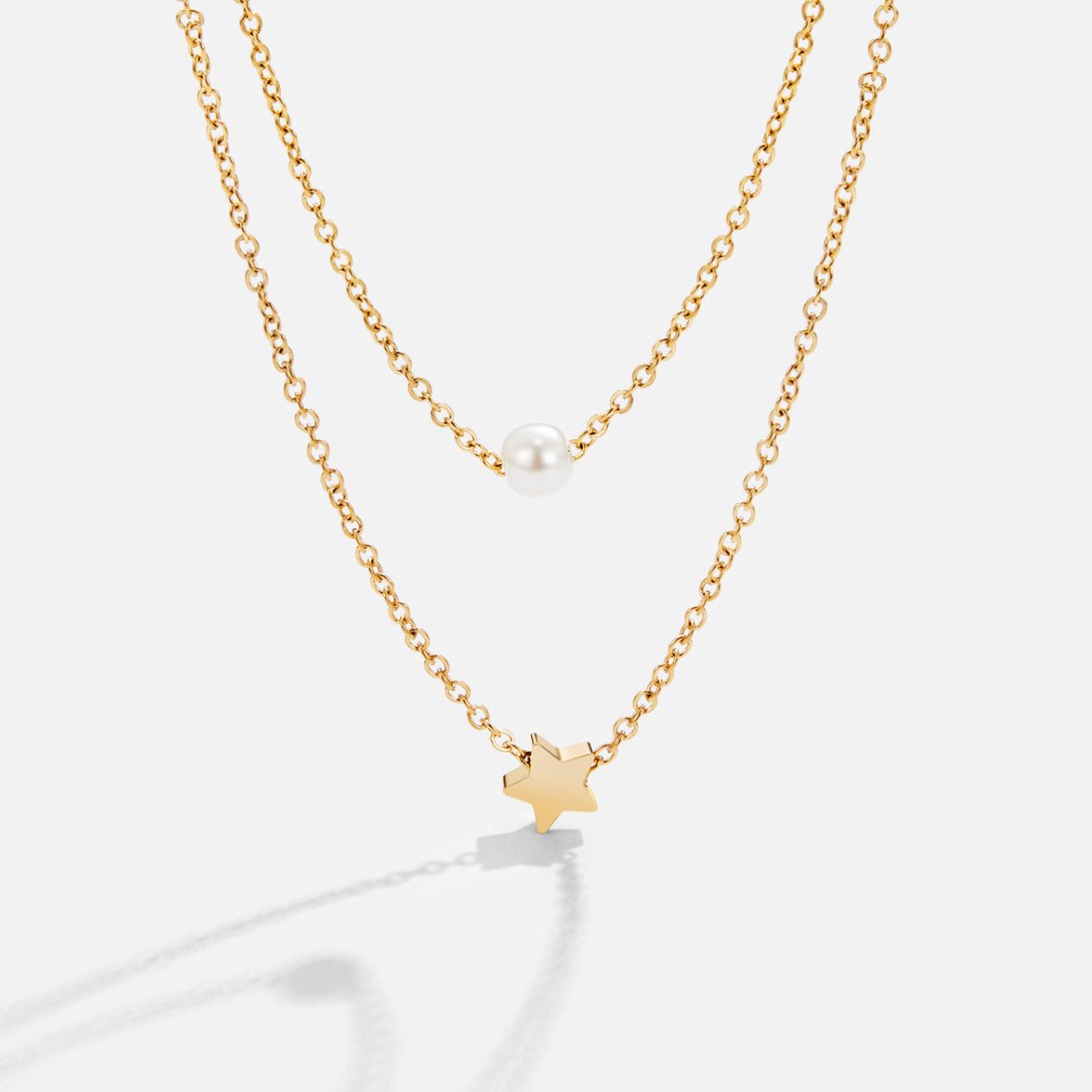 Collar en Capas de Estrella Dorada y Perlas