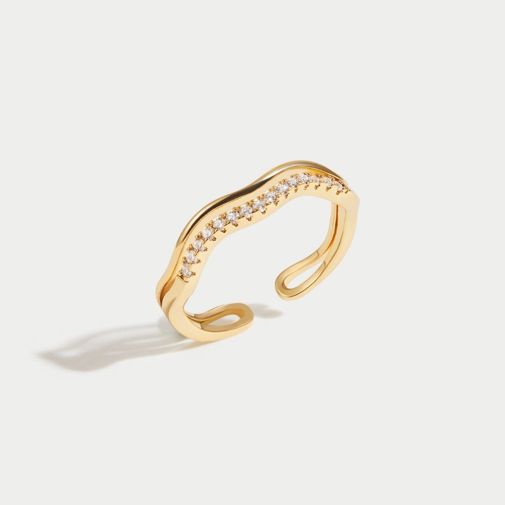 Anillo en Capas Juni de Oro y Cristal