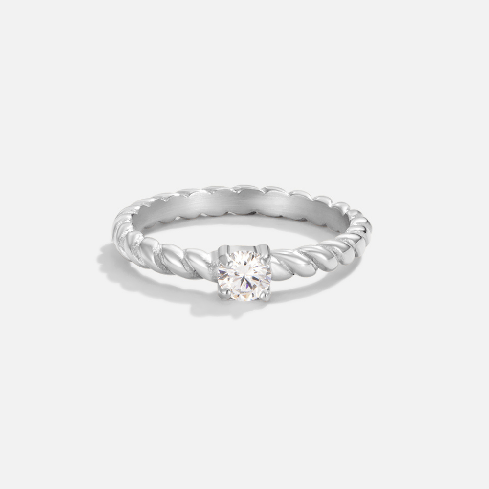 Anillo de Cristal Plateado Retorcido