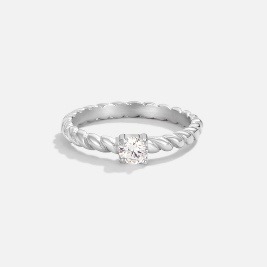 Anillo de Cristal Plateado Retorcido