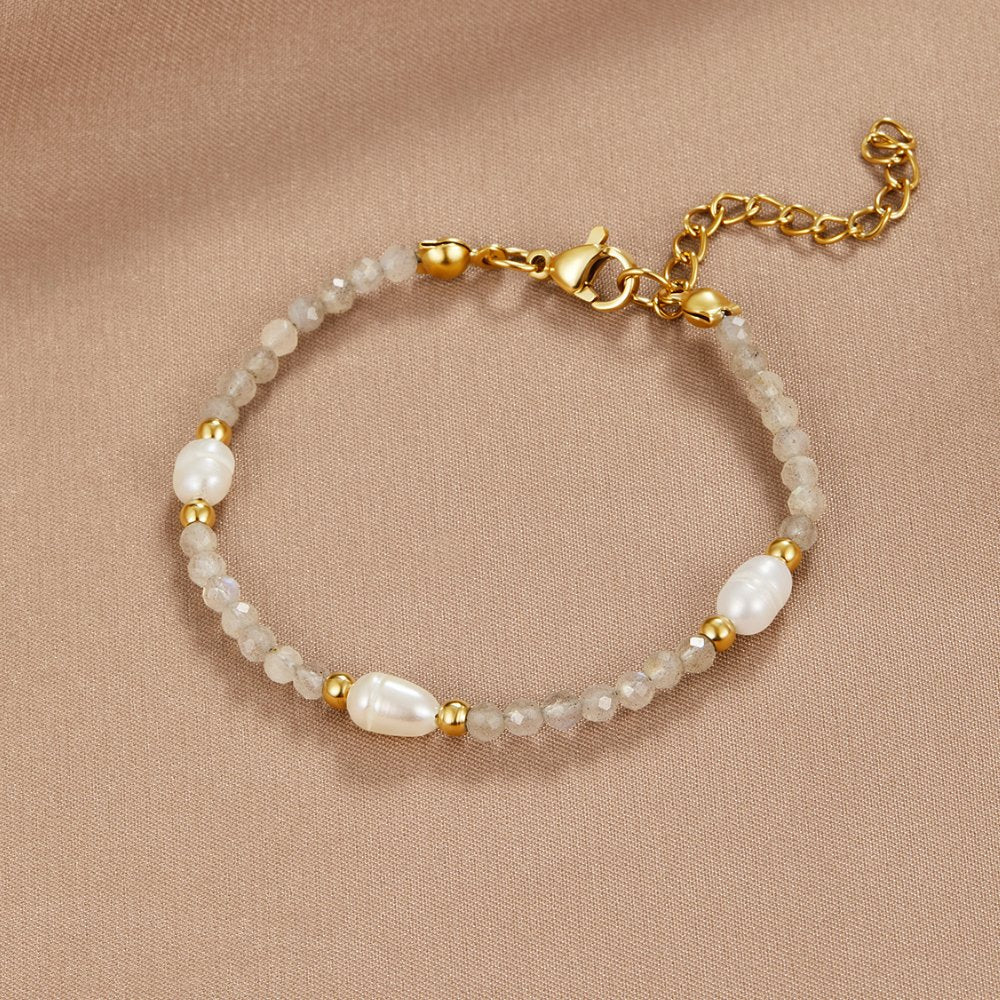 Pulsera de Cuentas de Piedra Lunar y Perla