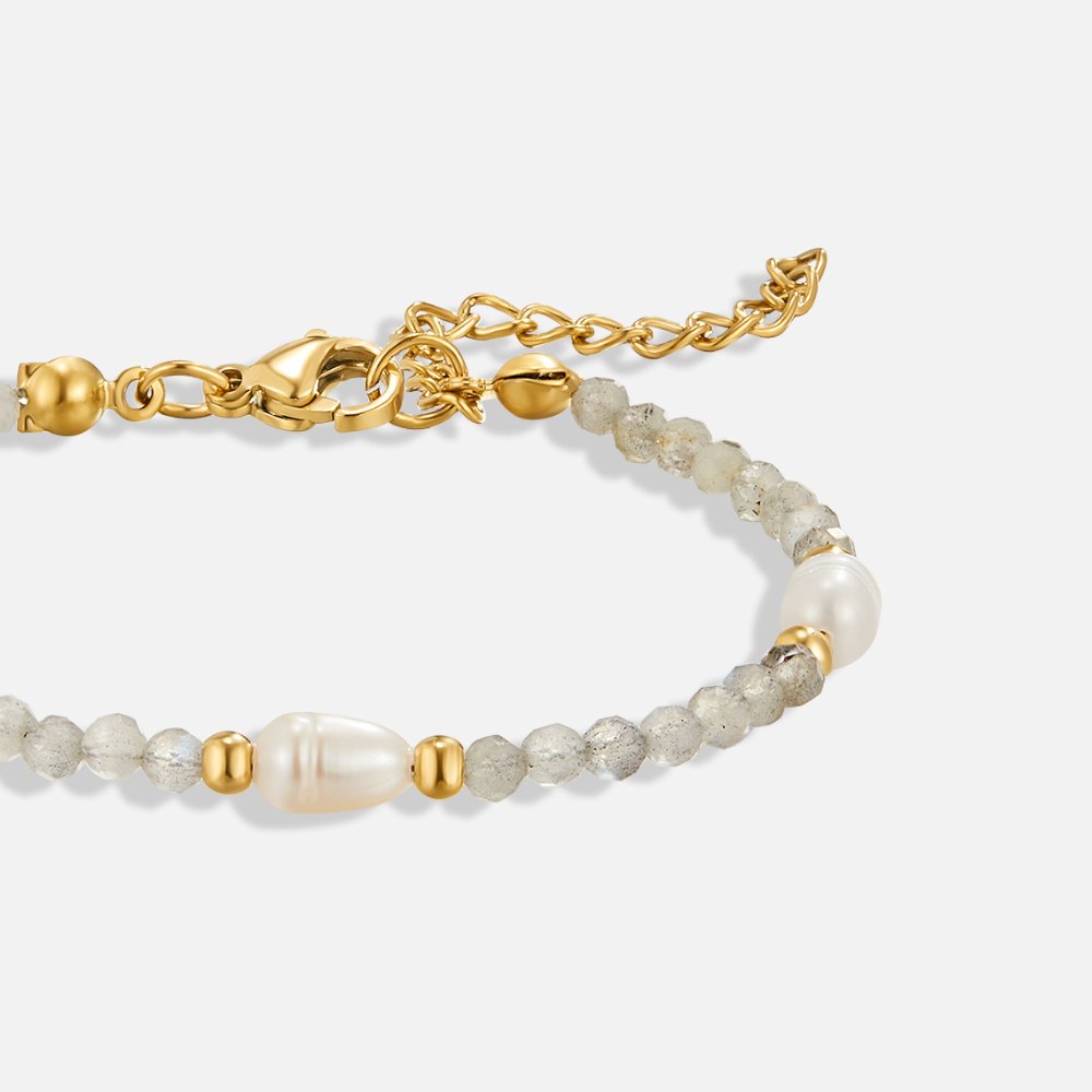 Pulsera de Cuentas de Piedra Lunar y Perla