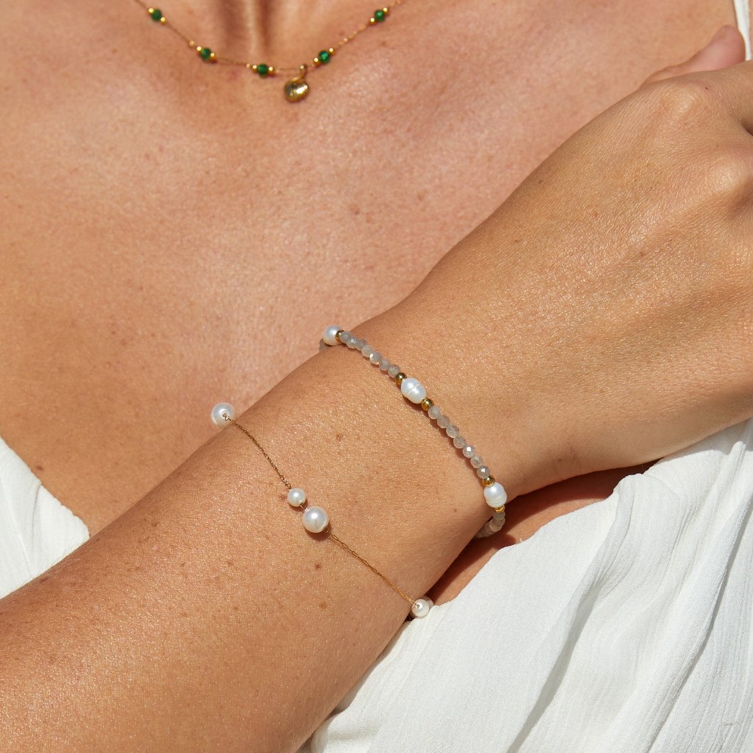 Pulsera de Cuentas de Piedra Lunar y Perla