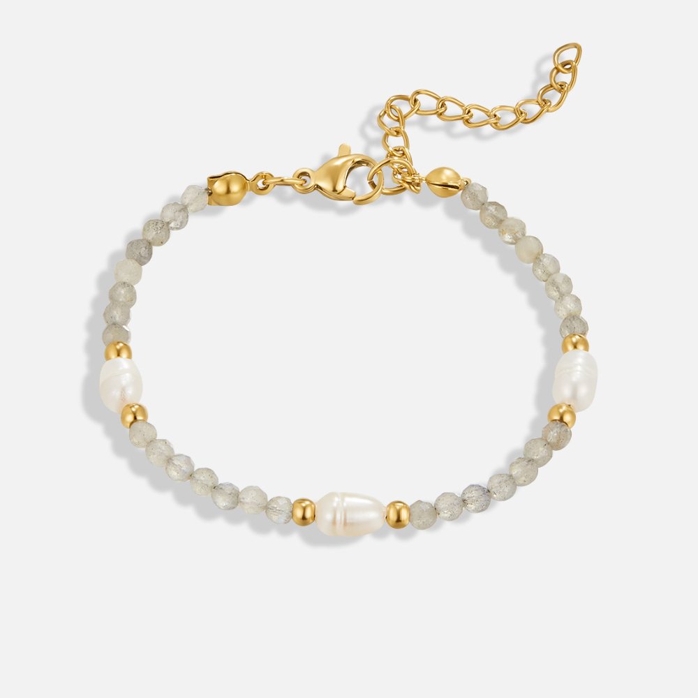 Pulsera de Cuentas de Piedra Lunar y Perla