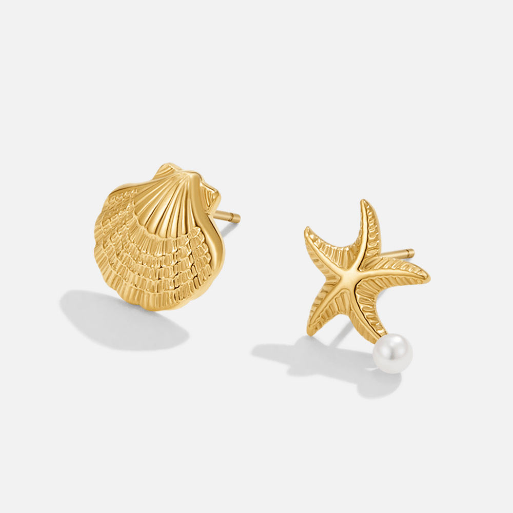Pendientes de Oro con Concha y Estrella de Mar
