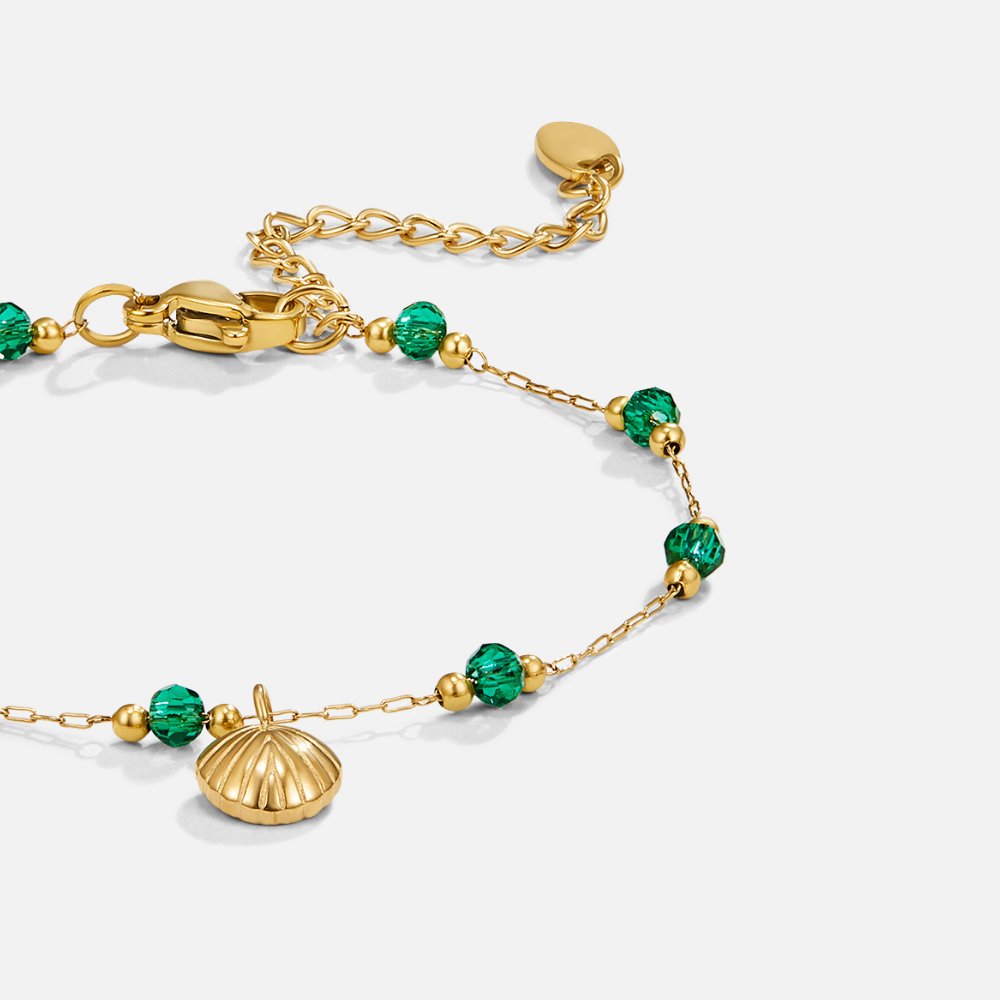 Pulsera Dorada de Concha y Cuentas Verdes