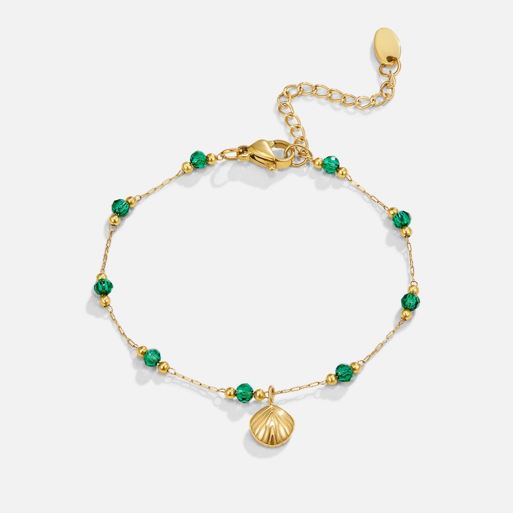 Pulsera Dorada de Concha y Cuentas Verdes