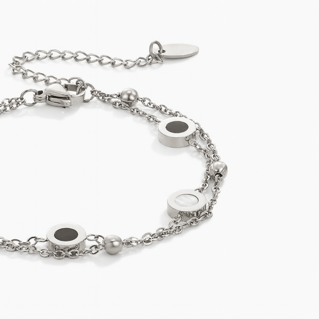 Pulsera de Plata con Ónix y Piedra Blanca