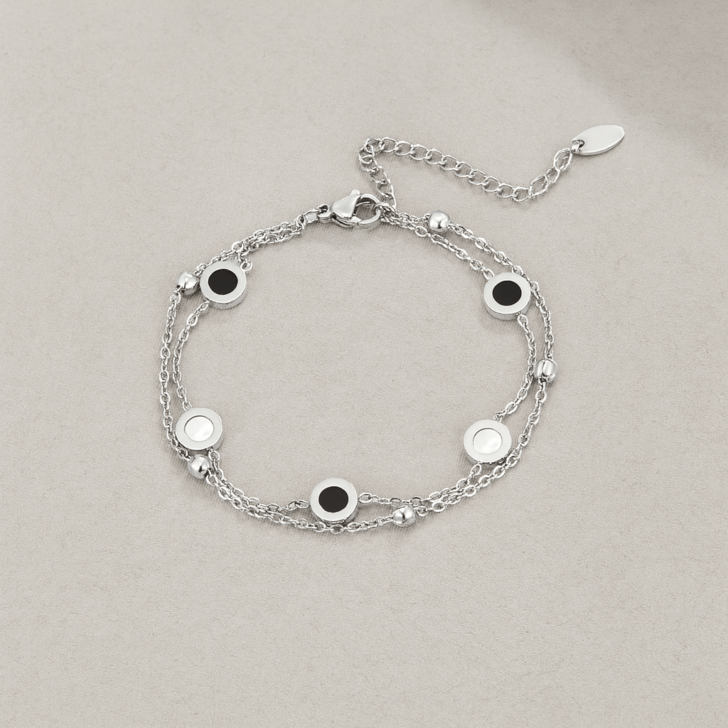 Pulsera de Plata con Ónix y Piedra Blanca
