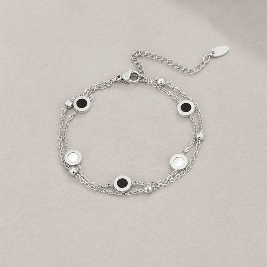Pulsera de Plata con Ónix y Piedra Blanca