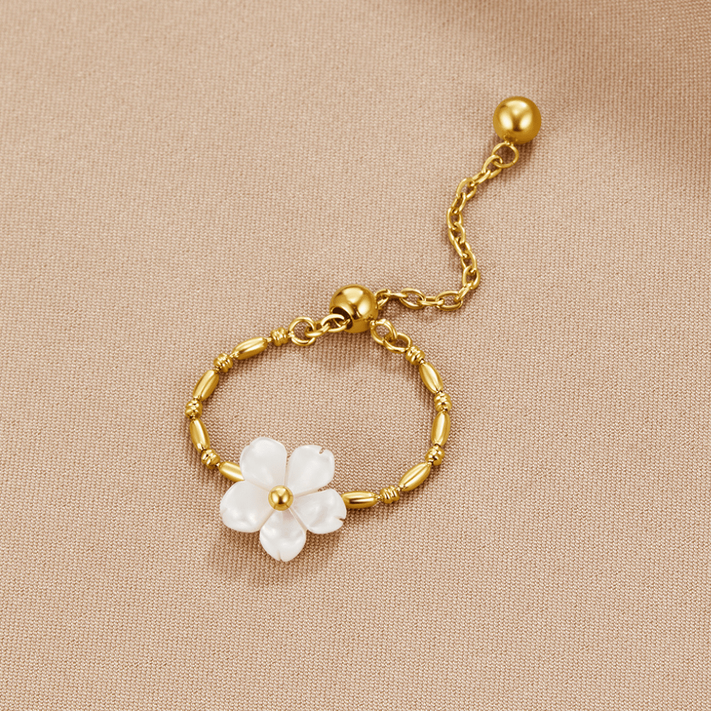 Anillo Flor de Floración Blanca de Perla