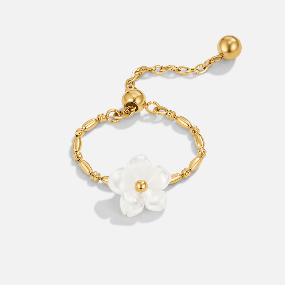 Anillo Flor de Floración Blanca de Perla