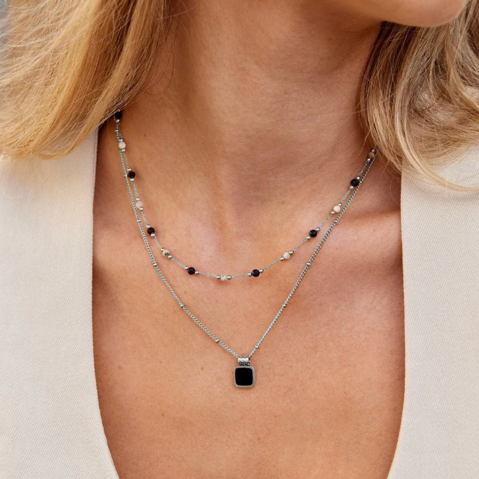 Collar con Colgante Negro Plateado