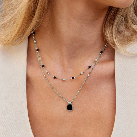 Collar con Colgante Negro Plateado