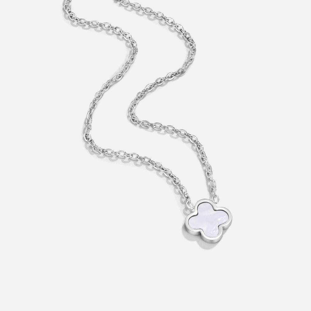 Collar de Trébol Blanco Plateado