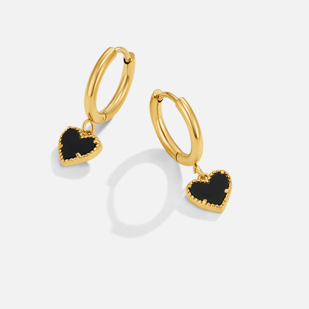 Pendientes de Aro Corazón Negro