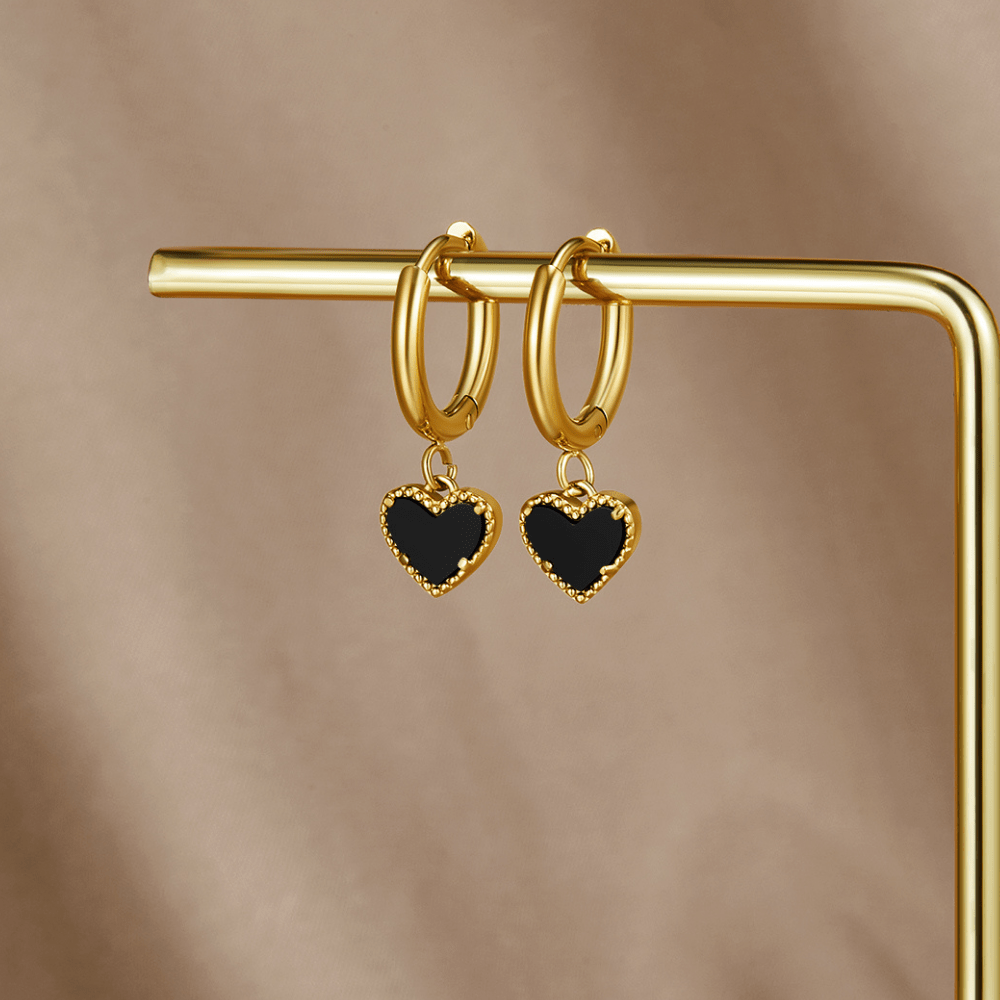 Pendientes de Aro Corazón Negro