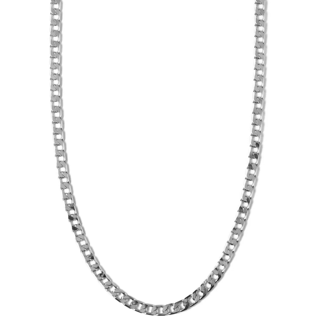 Collar Cadena Curb de Eslabones Planos | Oro Blanco