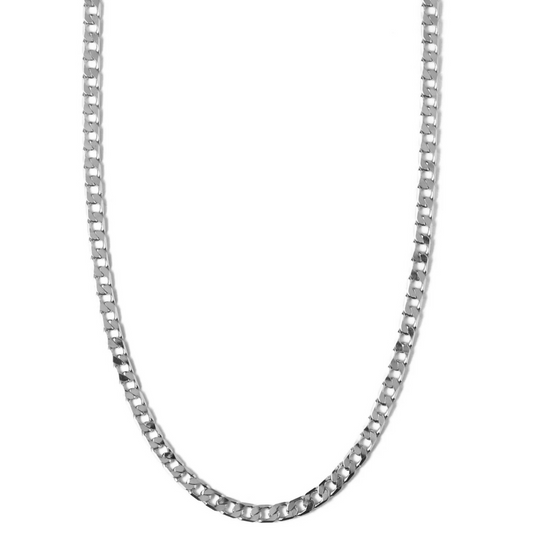 Collar Cadena Curb de Eslabones Planos | Oro Blanco