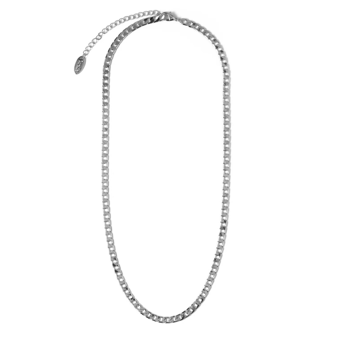 Collar Cadena Curb de Eslabones Planos | Oro Blanco