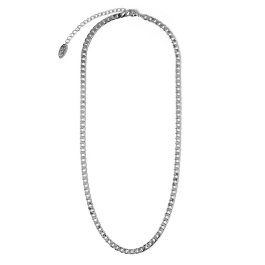Collar Cadena Curb de Eslabones Planos | Oro Blanco