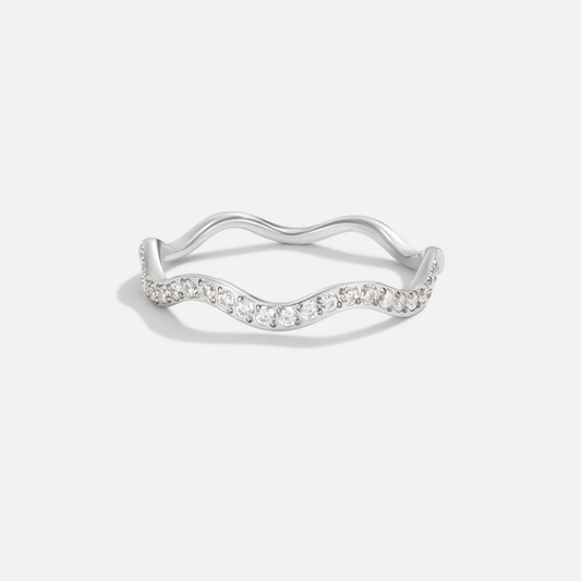 Anillo de Ola de Cristal y Plata
